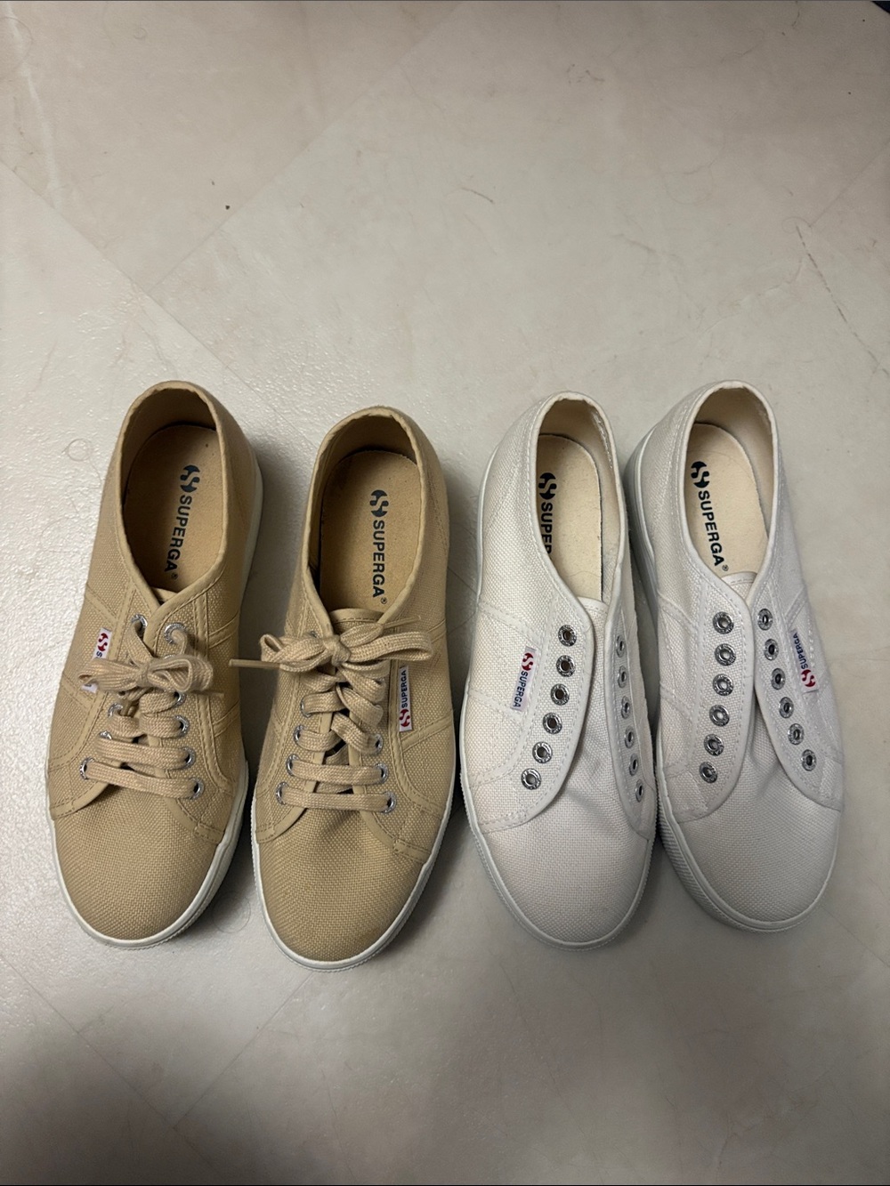 2 pairs Superga Women's Canvas Sneakers in Beige and White Twin Pair